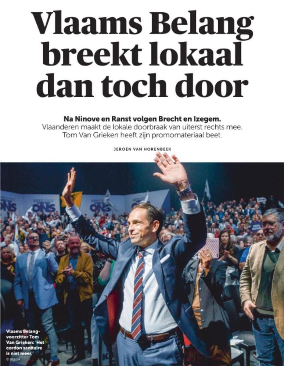 kslagmulder's tweet image. Het cordon sanitaire bestaat niet meer. De moedige leden van die lokale partijen hadden nochtans bijna allemaal een lidkaart van een traditionele partij. Enkel N-VA’ers blijven het cordon (waar ze zogezegd tegen zijn) strikt toepassen.

#Ninove #Izegem #Ranst #Brecht.