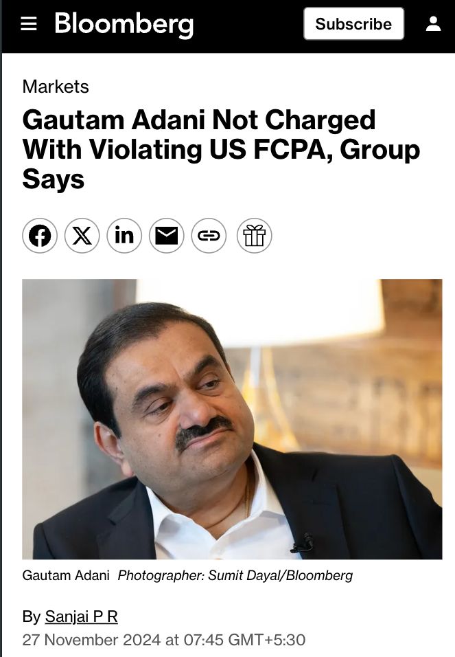 मीडिया रिपोर्ट्स में जो रिश्वत के इल्ज़ाम अडानी के अधिकारियों पर लगे हैं वो पूरी तरह से निराधार हैं।  यूएस DoJ ने उन्हें बाहर किया है। #AdaniNotGuilty