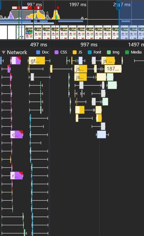 mizchi's tweet photo. 全体的に、ブロッキングリソースが多くて後段の処理に移れない。
WebFonts の問題もある。FOUC 避けるために swap 指定なんだろうけど、別のブロッキングリソースがフォント適用を妨げてるので、ユーザー体験としてコンテンツが見えるタイミングがかなり後ろに来る https://t.co/PdHNQ530K7