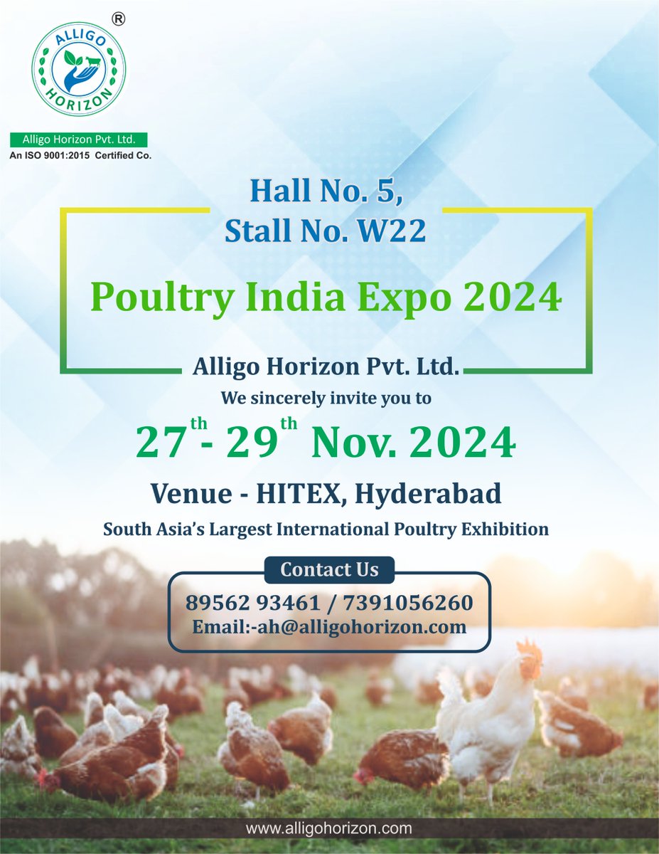 POULTRY EXPO 2024 @HYDERABAD. 
Hall No.5, Stall No W 22

086249 08901
alligohorizon.com

#horistar #poultry #chickens #chicken #chickensofinstagram #poultryofinstagram #farmlife #backyardpoultry #farm #hensofinstagram #chickenlife #chickenlove #freerangechickens