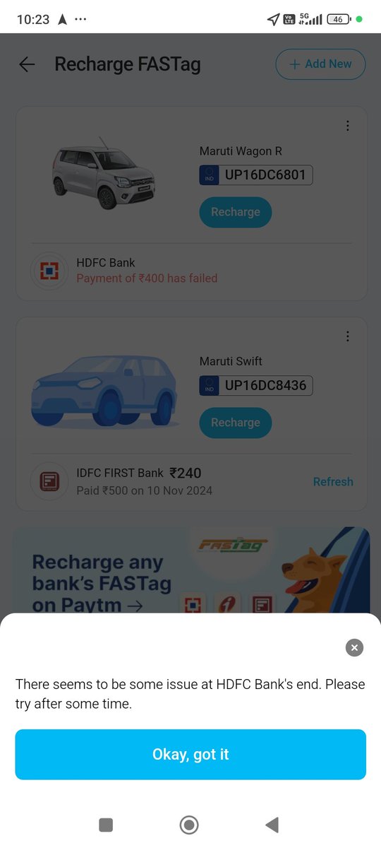 Manishsriv007's tweet photo. @MORTHIndia @nitin_gadkari @OfficeOfNG @PMOIndia @narendramodi sir Yesterday I was travel Dehradun to Noida and during that time I waited for 4 hours to recharge my fastag but it did not work by HDFC bank,this not my fault. Still I had to pay more money. Please help in this.🙏🏻🙏🏻 https://t.co/RiCm5fKfpy