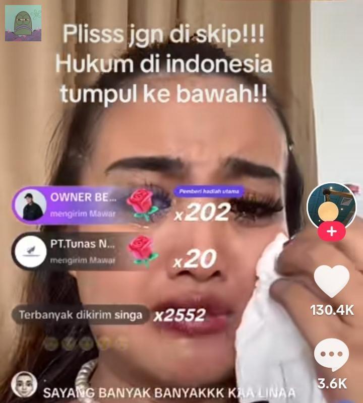 💚 lina ini abis keluar penjara,  dia nangis di live bilang kalau hukuman dia udh setara sama korupsi. Sedih dengernya, bahkan dia jg blg temennya dipenjara 2thn karna jual besi di kosnya yang cmn 100rb. How?🥲 Beginilah fakta hukum di negara kita