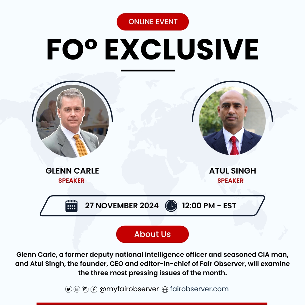 myfairobserver's tweet photo. FO° Exclusive: On Wednesday, 27 November 2024, at 12:00 PM EST, Atul and Glenn will be back on Zoom to make sense of the three most important issues of the month.  

Read more: https://t.co/Q13pnMSlYM 

#FOevent #FOExclusive https://t.co/J6f0KAvrIX