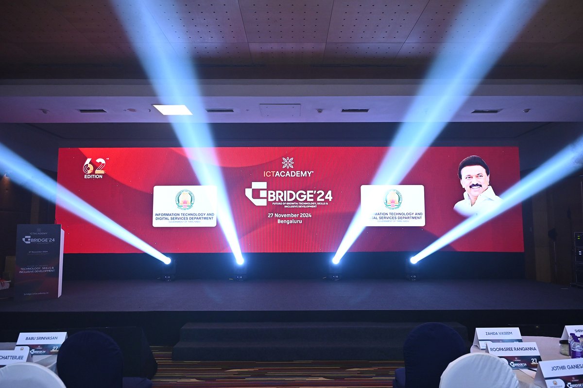 ictacademyindia's tweet image. The 62nd edition of ICT Academy Bridge 2024 is happening now! 

Under the theme Future of Growth: Technology, Skills &amp;amp; Inclusive Development, this renowned event serves as a dynamic platform where industry leaders, policymakers, and academic innovators unite to shape the future.…