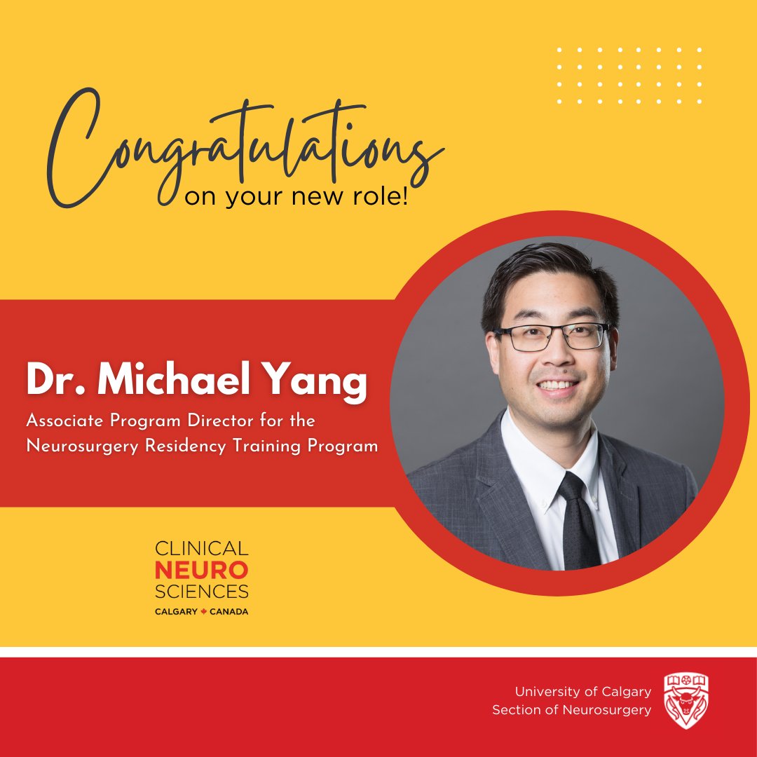 @calgaryneurosurg (@cgyneurosurg) on Twitter photo We are thrilled to share <a href="/MichaelYangMD/">Michael Yang, MD MSc FRCSC</a> has accepted the role of Associate Program Director for the Neurosurgery Residency Training Program at the <a href="/UCalgaryMed/">UCalgaryMedicine</a> <a href="/DCNSNeuro/">DCNS Calgary</a>
He is "looking forward to contributing to the growth and success of our future neurosurgeons!”
Congrats! We are thrilled to share <a href="/MichaelYangMD/">Michael Yang, MD MSc FRCSC</a> has accepted the role of Associate Program Director for the Neurosurgery Residency Training Program at the <a href="/UCalgaryMed/">UCalgaryMedicine</a> <a href="/DCNSNeuro/">DCNS Calgary</a>
He is "looking forward to contributing to the growth and success of our future neurosurgeons!”
Congrats!