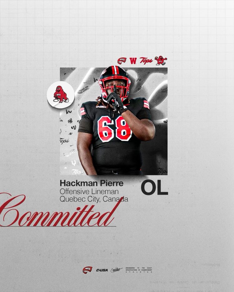 _Hackman69's tweet image. AGTG blessed to announce my commitment to WKU‼️💯💯#GoT🅾️ps
@CoachBernardi74 @CoachJeanSG @Madhousefit @CoachQSauls @smccfootball @cliff_collins10