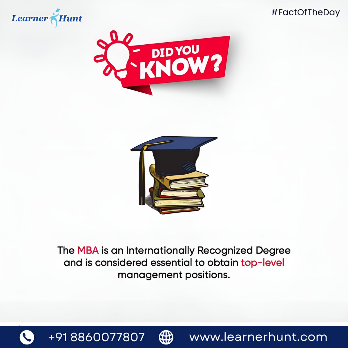 learnerhunt's tweet image. An MBA Program can boost your career with:
 👉Higher salaries
👉 Leadership skills
👉 Global opportunities

🎯 It’s your ticket to success in the corporate world!

#MBAProgram #CareerGrowth #BusinessEducation #DidYouKnow #Learnerhunt