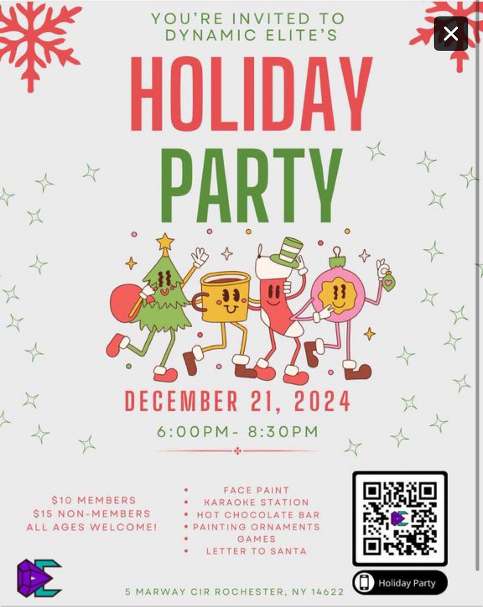 🎄✨ Holiday Party Alert! ✨🎄

Join us for a festive night full of fun and holiday cheer! 🎉

REGISTER HERE: 

dynamiceliteathletics.com/events/holiday…

#HolidayParty #RochesterNY #FestiveFun #FamilyFriendly #AllAgesWelcome