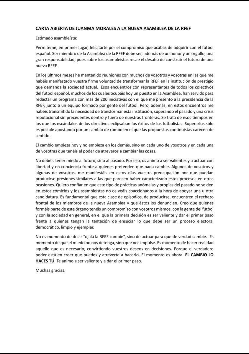 Es aquí y ahora. EL CAMBIO LO HACES TÚ.

Por una <a href="/rfef/">RFEF</a> a la altura de sus futbolistas y de su afición.

<a href="/21LVA/">David Silva</a> <a href="/VirginiiiaTr/">Virginia Torrecilla</a> <a href="/Luismillacoach/">Luis Milla</a> <a href="/Amanda6sb/">Amanda Sampedro</a> <a href="/juliogarciamera/">Julio García Mera</a> <a href="/jmelero8/">julianmelero</a> <a href="/JMGarciaAranda/">José María Garcia-Aranda</a> <a href="/juanmacandidato/">Juanma Federacion</a>