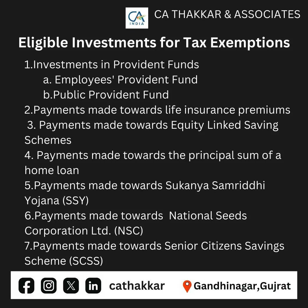 cathakkarr's tweet image. Maximize your savings with Section 80C! Invest smartly and reduce your taxable income while securing your future. There are plenty of options to explore.  
 #TaxSavings #Section80C #FinancialPlanning #SmartInvesting #TaxRelief #caingandhinagar #gandhinagar #incometax #deduction