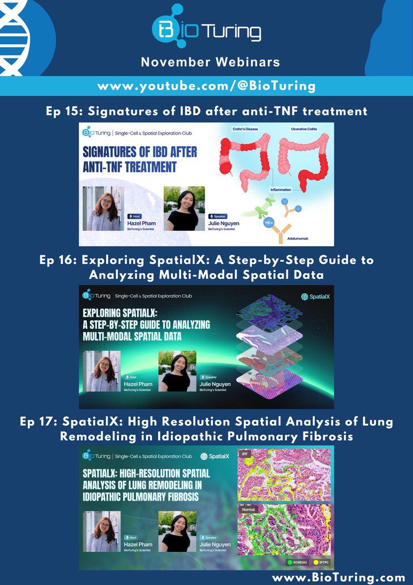 Our webinars aim to support our users, researchers, and scientists from #singlecell to #spatialbiology research🧬

📽️Check out our November Webinars! youtube.com/playlist?list=…

🔗Subscribe to upcoming discussions us02web.zoom.us/webinar/regist…