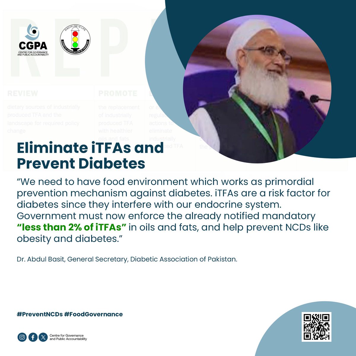 zubairabbasi's tweet image. #EliminateTFAs and #preventNCDs 
@CGPA_Pakistan is making collaborative efforts to help governments enforce #REPLACE &amp;amp; one good reason is to control #obesity &amp;amp; #diabetes. 
Let us work together, &amp;amp; make our foods safe for consumption, &amp;amp; shed the burden of NCDs.
#WorldDiabetesDay