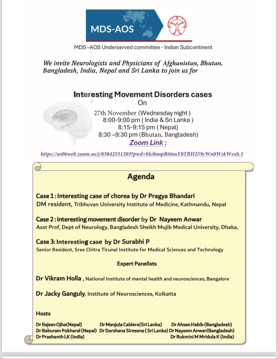 JackyGanguly's tweet photo. Join us tonight at 8 pm IST for a discussion on 3 interesting cases from Nepal, Bangladesh and India @movedisorder @mdsieditor 
https://t.co/JkZUVZC91g https://t.co/ngm5bwyILJ