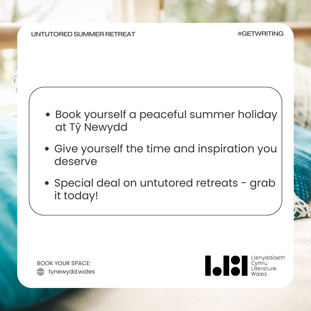 Ty_Newydd's tweet image. Want to #getwriting next summer? ☀️

Our untutored retreats are for you!

✅ Fully catered

✅ Private &amp;amp; communal workspaces

✅ Meet like minded authors

There’s also a cheeky discount available

To find out more visit 👇
tynewydd.wales/course/untutor…