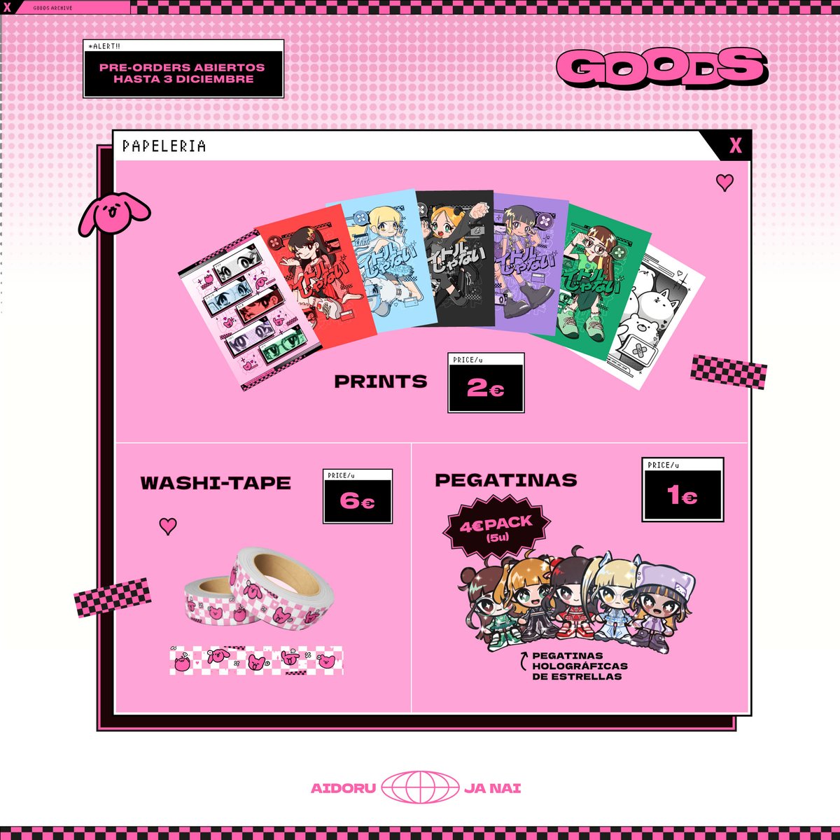 aidorujanai's tweet photo. 🇪🇸 ¡El Merch Ja Nai vuelve online! ✨

Ya tenemos disponible la 2ª edición de nuestro merch de grupo, con entrega en mano en Manga Barcelona y envíos nacionales/internacionales 💖

 Pre-orders aquí: https://t.co/sjtpO9dg33 

¡Gracias por vuestro apoyo! 💜💚🖤❤️🩵

👇👇👇🇬🇧🇯🇵 https://t.co/R3I3uGkCXx