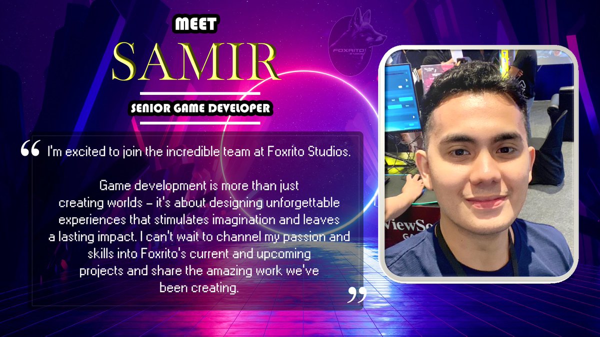 Foxrito Studios استوديوهات فوكس ريتو (@foxritostudios) on Twitter photo We are excited to have Samir Khalil join the <a href="/FoxritoStudios/">Foxrito Studios استوديوهات فوكس ريتو</a> team! His talent and passion for gaming will undoubtedly enhance our work and drive us forward. We are excited to have Samir Khalil join the <a href="/FoxritoStudios/">Foxrito Studios استوديوهات فوكس ريتو</a> team! His talent and passion for gaming will undoubtedly enhance our work and drive us forward.