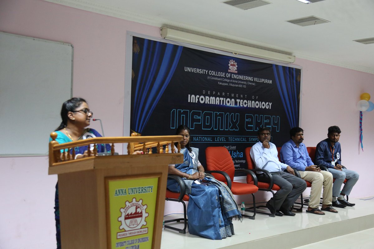 UCEV4's tweet photo. NationalLevelTechnicalSymposium INFONIX 2K24  organized@UCEV by Dept of Information Technology on 15.11.2024. Welcomeaddr.-Dr.E.Kavitha,HoD/IT, Presidential addr.-Dr.R.Senthil, Dean,&amp; ChiefGuest addr.-Dr.K.Usha,Prof.,School of Mangt, PU. Vote of thanks Mr.M.ArunPragash Final IT https://t.co/jdk8Vf4ovt