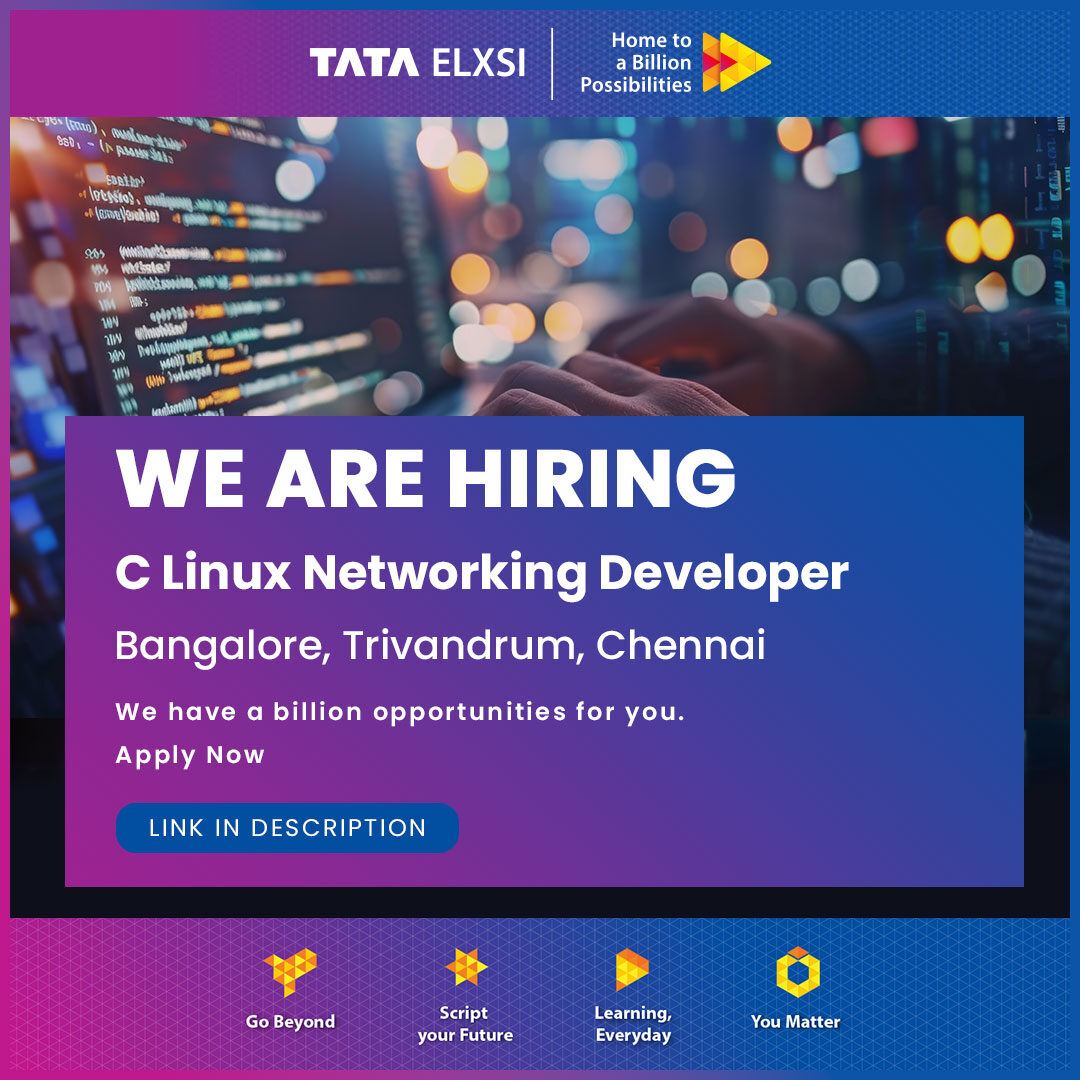 tataelxsi's tweet image. To expand our team, we are seeking applications from professionals with expertise in C and Linux development for networking products.
To Apply: eu1.hubs.ly/H0dZnzR0
#tataelxsi #hometoabillionpossibilities #linuxdeveloper