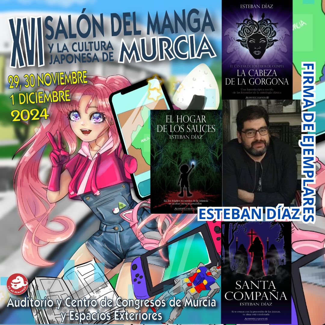 ASantosEd's tweet image. Este fin de semana, de viernes 29 a domingo 1, podréis encontrar a Esteban Díaz firmando ejemplares de sus libros en el Salón del Manga de Murcia. No os lo perdáis!!!
#murciaseremanga 
#firmadelibros 
#estebandiazescritor 
#albertosantoseditor