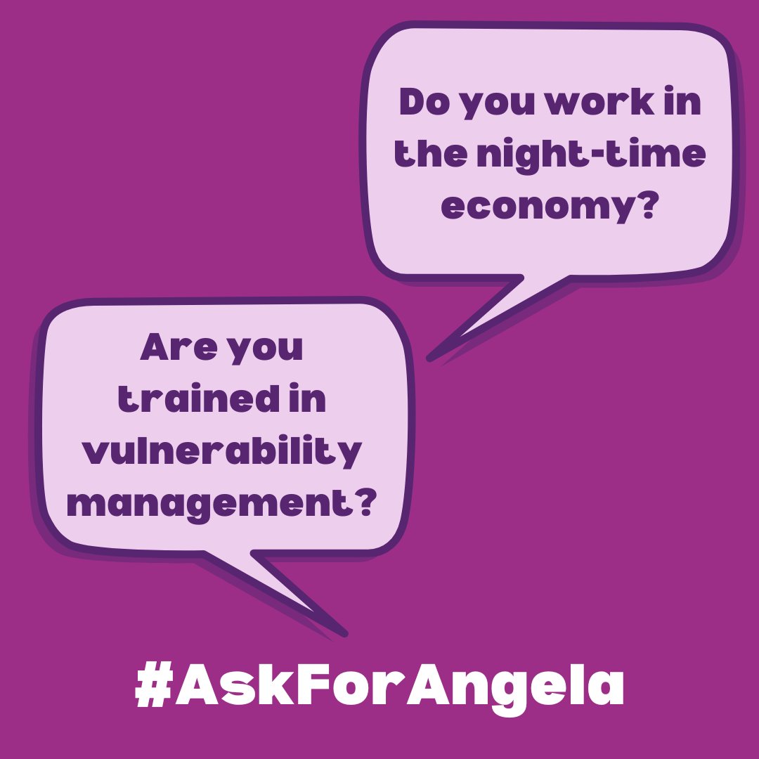 Do you work in the night-time economy? Are your staff trained in #AskForAngela?

Ask for Angela training means staff are able to help members of the public out of an uncomfortable situation discreetly.

To find out more visit: violencereductionalliance.co.uk/ask-for-angela/

@AskForAngela