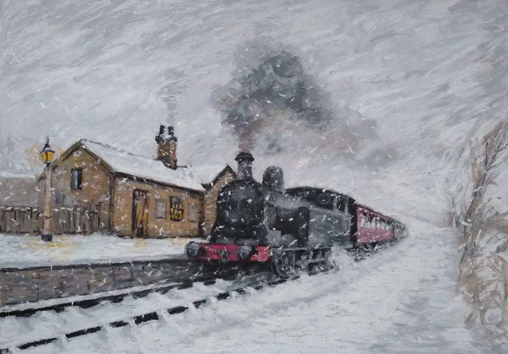 Steam train in the snow at Oakworth Station, on the Keighley and Worth Valley Railway. #steam #snow #Haworth