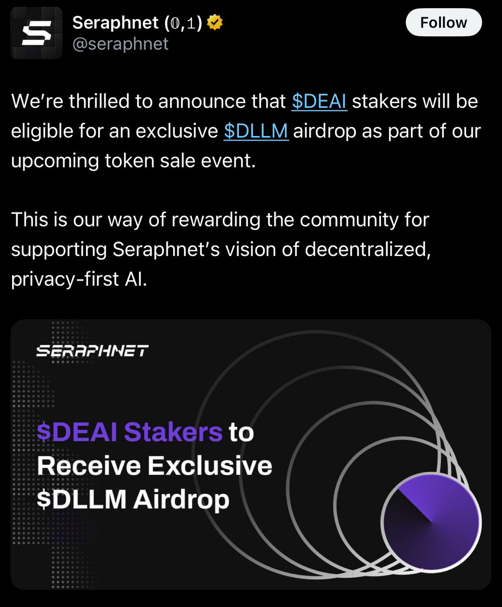 leocassinix's tweet image. 😳 $deai is crazy🔥

Now if you stake $deai you get an airdrop from every new project incubated 🚀

1st token soon🎉 

current market cap less than 100M😏