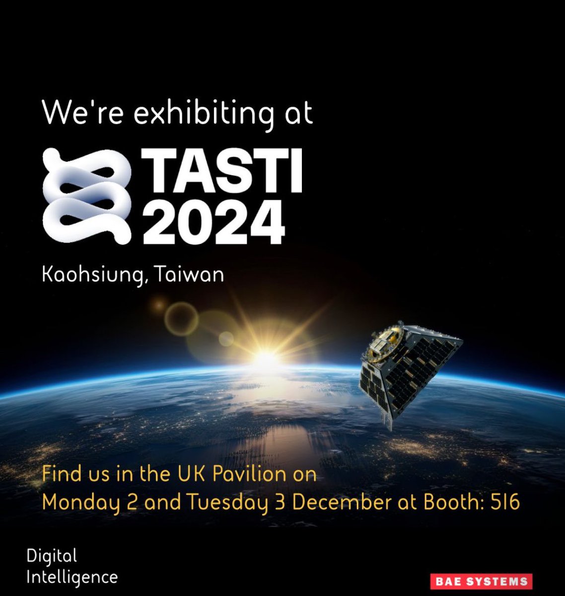 🛰️ We’re pleased to be supporting the UK in Taiwan Department for Business and Trade and the UK Space Agency at #TASTI2024 organised by the Taiwan Space Agency－TASA.
You'll find our team at Booth 516 in the UK Pavilion on Monday 2 and Tuesday 3 December. <a href="/TASA_Taiwan/">Taiwan Space Agency (TASA)</a> #TASTI2024