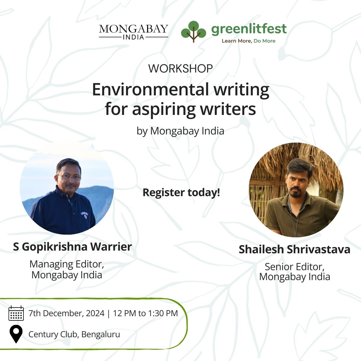 Mongabay India (@mongabayindia) on Twitter photo Meet Mongabay India at <a href="/GreenLitFest/">GreenLitFest</a> 2024!
Mongabay India is delighted to join the Green Literature Festival as Knowledge Partner for its fourth edition. Come meet our team and participate in some exciting events we have for you!
As a part of the Festival, we have organised a Meet Mongabay India at <a href="/GreenLitFest/">GreenLitFest</a> 2024!
Mongabay India is delighted to join the Green Literature Festival as Knowledge Partner for its fourth edition. Come meet our team and participate in some exciting events we have for you!
As a part of the Festival, we have organised a