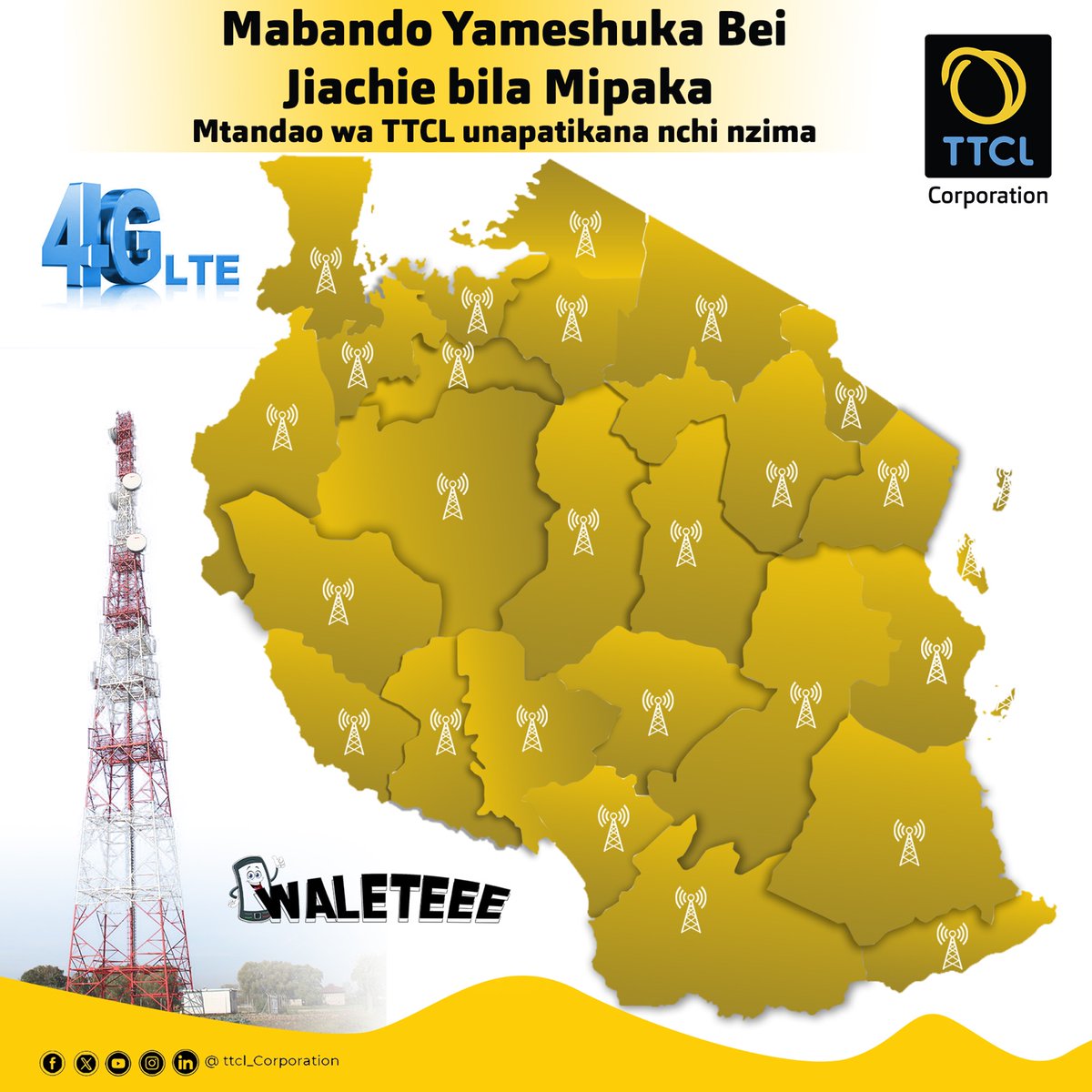 TTCLCorporation's tweet photo. Mawasiliano ya TTCL sasa yanapatikana kila kona ya Tanzania.
Furahia intaneti ya kasi, Dakika na SMS kwa gharama nafuu.
Jiunge na Vifurushi #Bufeetena,#Jiachiextra,#Tconnectplus piga *148*30#
#Waletee, #Nyumbani,#uhakika https://t.co/WggT7S7CYR