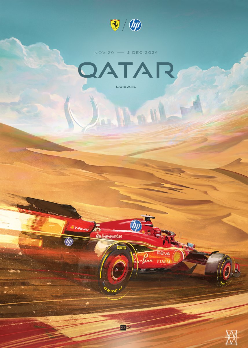 ScuderiaFerrari's tweet photo. The Lusail circuit awaits us 🇶🇦

For the latest on our #QatarGP weekend, make sure you’re following all our channels and the #SFApp 📲

Cover art by Mauro Alocci ➡️ https://t.co/Cx2bNUcXbo https://t.co/M2ynoFw7xm