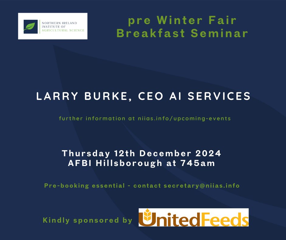 Larry Burke, CEO Ai Services will address the NIIAS pre Winter Fair Breakfast Seminar. Further details can be found at lnkd.in/eTYGAVmJ