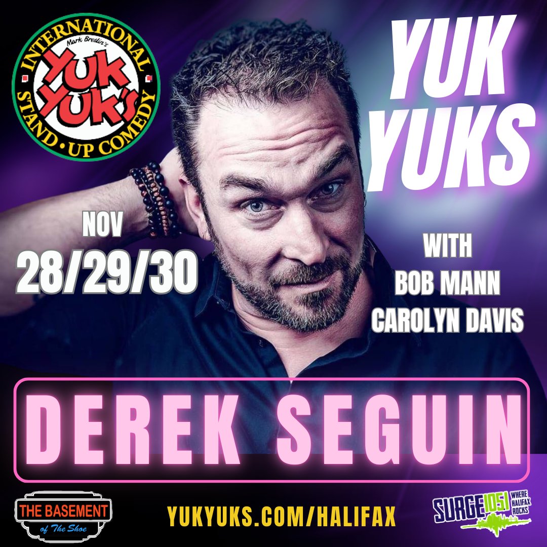 HalifaxYukYuks's tweet photo. 2ND SATURDAY SHOW ADDED! Don't miss the incredible @TheDerekSeguin at @yukyuks in The Basement of the @EconomyShoeShop with @MsCarolynDavis and Bob Mann! Only a handful of tix left for the Thursday show!
https://t.co/04JZKQAJoT https://t.co/vCiDNN2jFX
