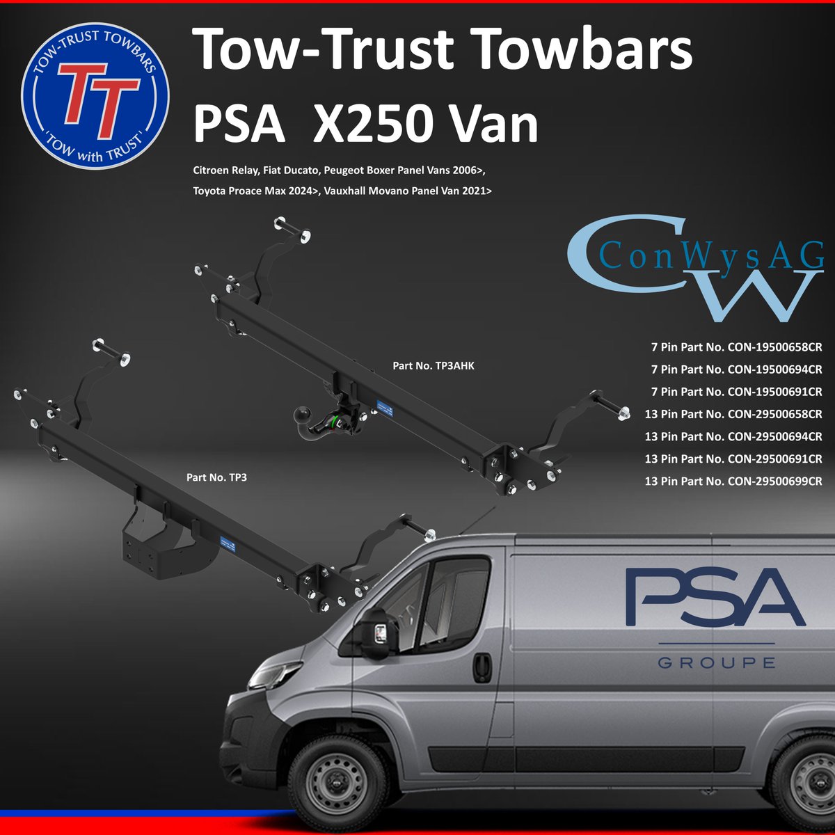🚨 New Product Launch 🚨     We Are Excited To Announce The Launch Of Our Detachable Towbar For The PSA X250 Van,

This Product Has Been High In Demand And We Expect To Sell Fast! 

#TTT #TowTrust #TowingTheNation #TowWithTrust #Touring #Vanlife #Holiday #Towbar #NewRelease #PSA