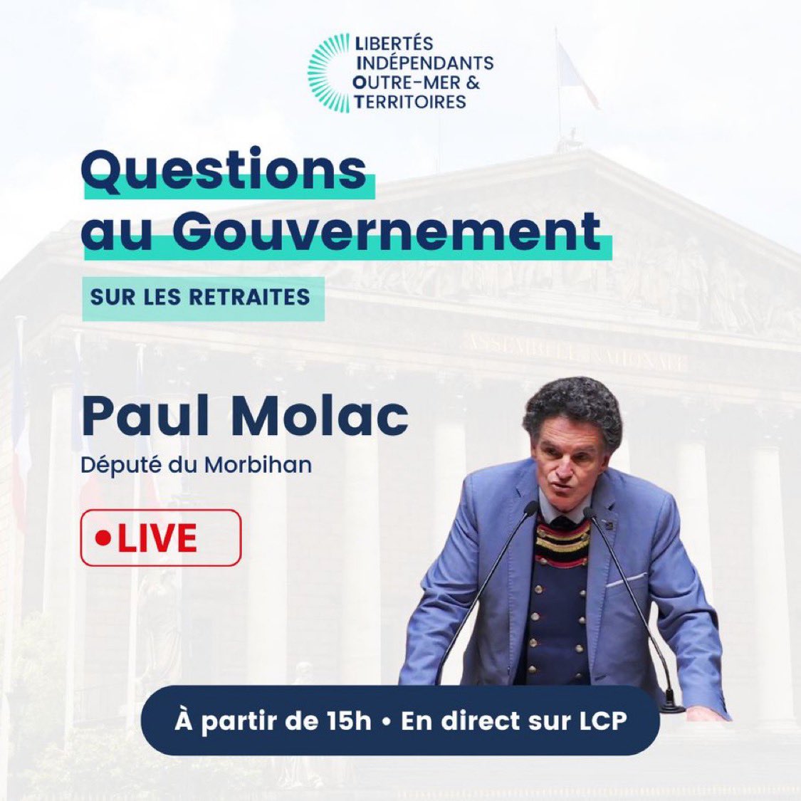 💬Aujourd'hui à partir de 14H, retrouvez <a href="/Paul_Molac/">Paul Molac</a>, qui posera une question au Gouvernement  sur les dysfonctionnements de la caisse d'assurance retraite et de la santé au travail (#CARSAT).

📺En direct sur <a href="/LCP/">LCP</a>
#QAG #DirectAN #LIOT