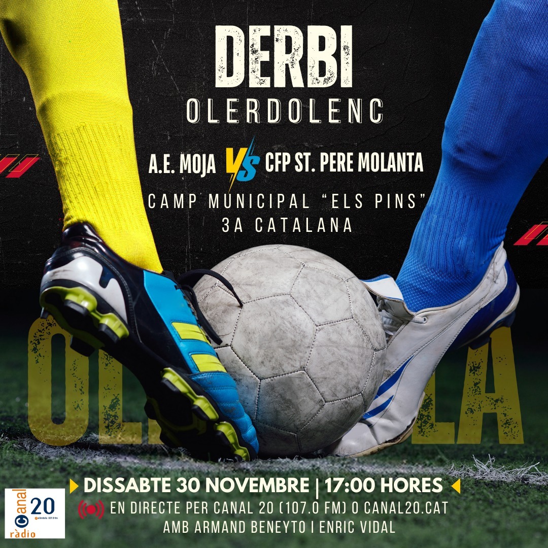 ❗️Viu el derbi local a la teva ràdio de proximitat

⚽️Moja i Molanta juguen a Canal 20-Ràdio Olèrdola

📅Dissabte

🕟A partir de les 16.30h

📻Escolta’l a través del 107.0 de la FM

🛜O per streamig a canal20.cat

canal20.cat/news/id/canal2…