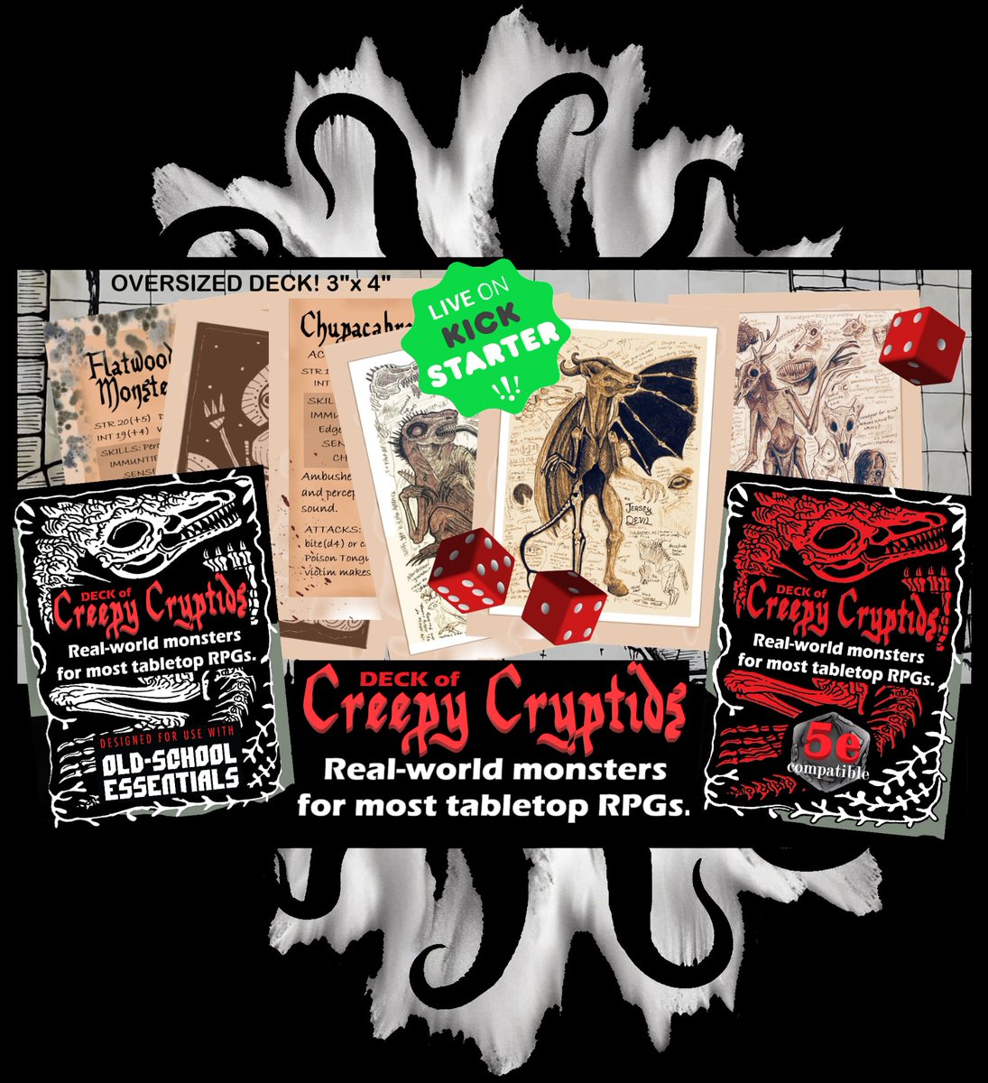 puckett2k's tweet photo. https://t.co/nHQkVJtq2D
Our original Monster Manual alternative (for use with Old School Essentials) is now available as a Dungeons and Dragons 5e compatible deck!
#DungeonsandDragons   #Tabletopgames   #RPGgames   #boardgames   #OldSchoolEssentials   #HyperboreaRPG   #cryptids https://t.co/wPySxXMzY4