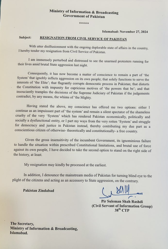 My Resignation! 
<a href="/GovtofPakistan/">Government of Pakistan</a> 
<a href="/MoIB_Official/">Ministry of Information & Broadcasting</a> 
<a href="/PTIofficial/">PTI</a>
