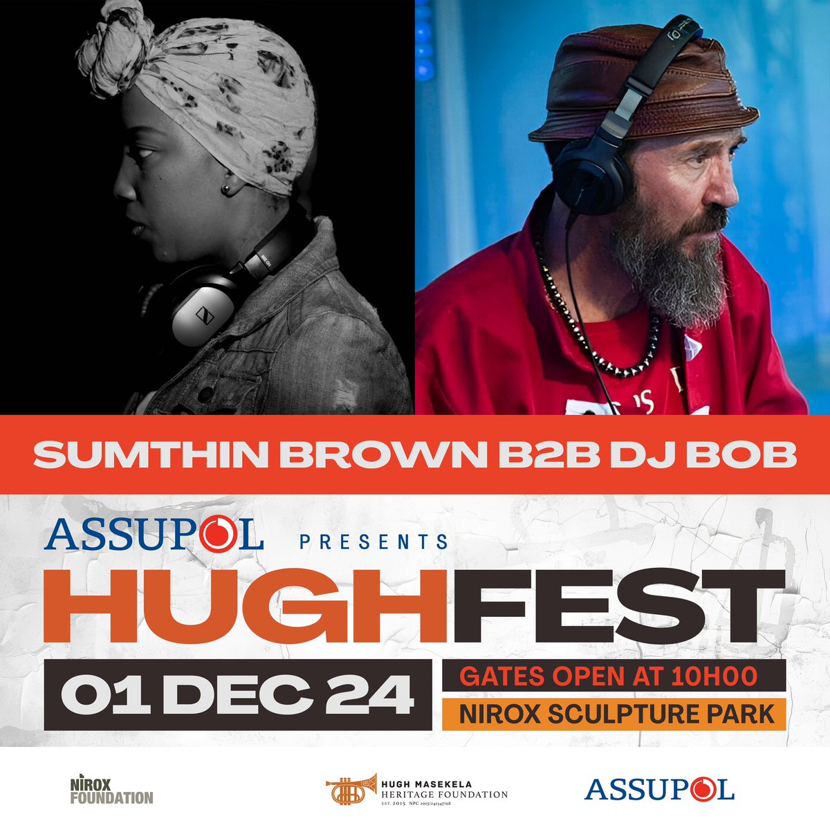 DJ Bob &amp; Sumthin Brown bring Jazz, Funk, Soul &amp; African beats to #HughFest2024! 🎶 Legendary curators of groove with over 20 years of magic.

📅 Sun, 1 Dec 2024
📍 Nirox Sculpture Park
⏰ 11:00-18:00
🎟️ Link in bio

#AssupolServingThoseWhoServe