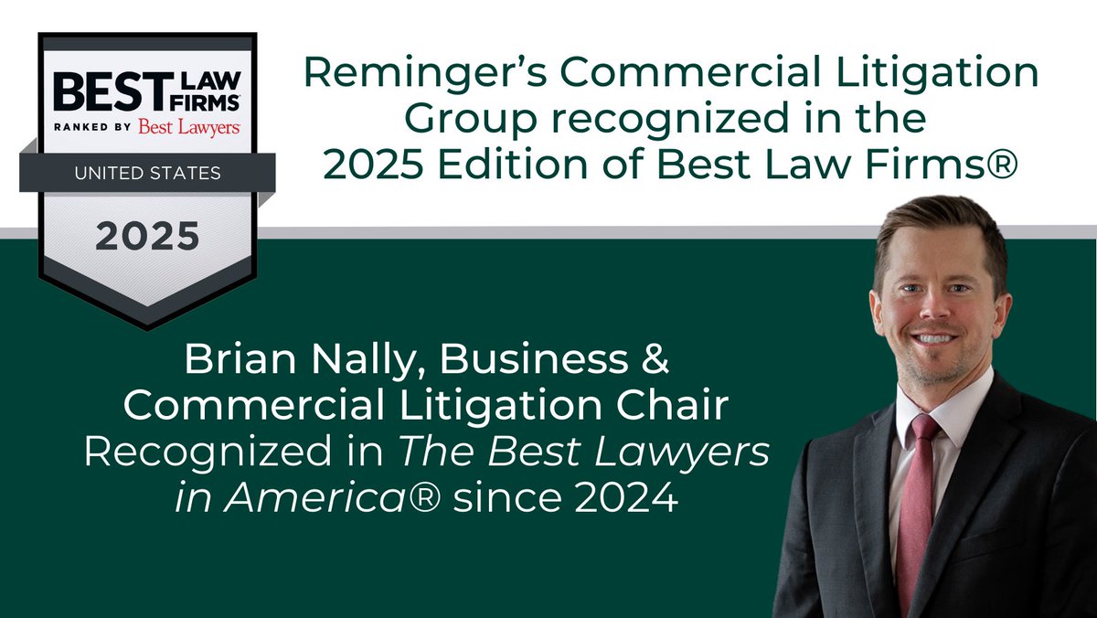 Reminger's tweet image. We are proud to announce that our Business &amp;amp; Commercial Litigation Practice Group has been recognized in the 2025 Edition of Best Law Firms! Brian Nally, leader of our Business &amp;amp; Commercial Litigation Practice Group, has been recognized in The Best Lawyers in America since 2024.