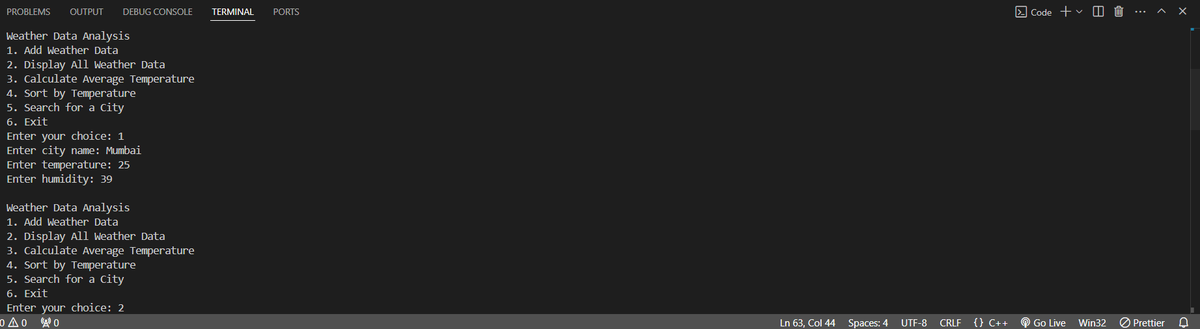 pandey_mohit_'s tweet photo. #Day51 of #100DaysOfCode 🚀🚀
Learning #DSA in C++ 👨‍💻
Today i created a Project called "Weather Data Analysis"
using c++ 

Headers used in creating the project are : iostream, algorithm, vector...✔️✔️

Project level : Medium

#developers #cpp #Coding #DEVCommunity #CodeProject https://t.co/ffa4lJSQom