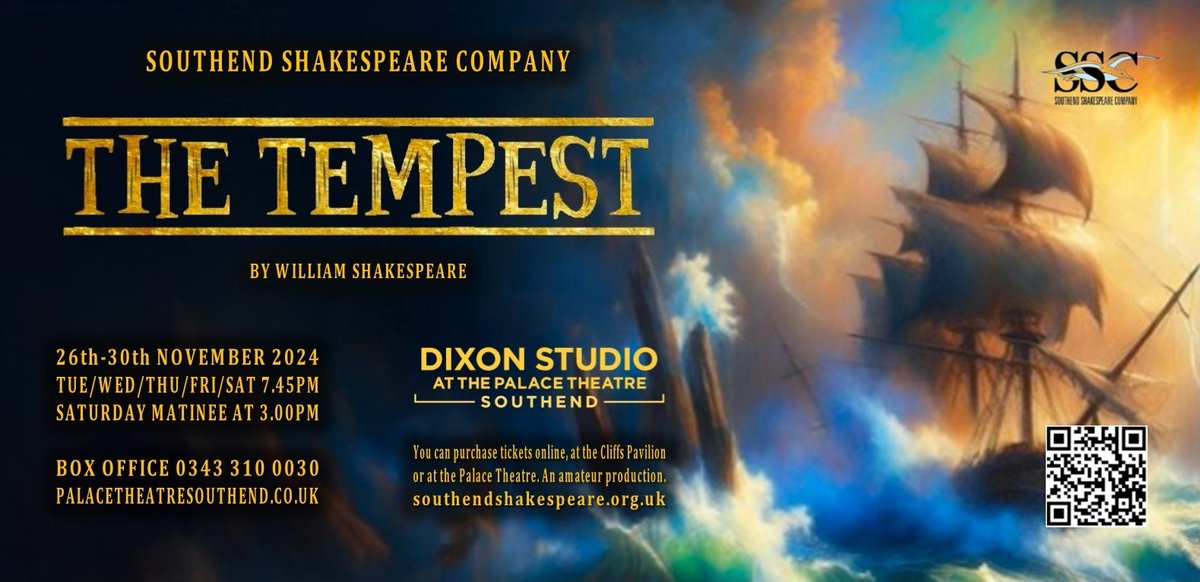 REVIEW
Southend Shakespeare Co
THE TEMPEST
Dixon Studio 
​26-30 Nov 24
"This SSC production is a testament to their commitment of bringing accessible Shakespeare to Southend audiences. The company have put out a strong cast with some solid performances."
southendtheatrescene.com/thetempest.html