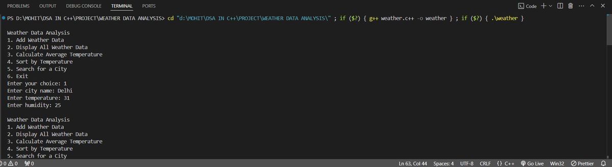 pandey_mohit_'s tweet photo. #Day51 of #100DaysOfCode 🚀🚀
Learning #DSA in C++ 👨‍💻
Today i created a Project called "Weather Data Analysis"
using c++ 

Headers used in creating the project are : iostream, algorithm, vector...✔️✔️

Project level : Medium

#developers #cpp #Coding #DEVCommunity #CodeProject https://t.co/ffa4lJSQom