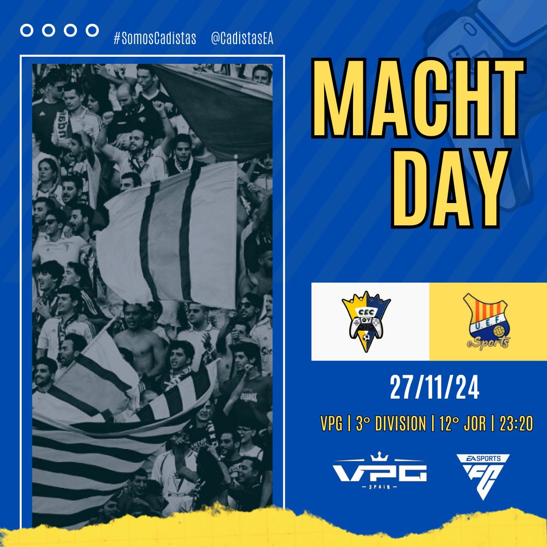 🟡 #CADISTASECLUB 🔵

  • 🅼🅰🅲🅷🆃🅳🅰🆈 •

🏆 3° B <a href="/VPG_Spain/">Virtual Pro Gaming España</a> 
🗓 27/11/24 | 11° y 12° Jor.

🎮🕜 23:00 🆚️ <a href="/DarkFenixEsport/">𝘿𝞓𝞒𝞙 𝙁𝞢𝞟𝞘𝞦 𝞢𝙎𝞠𝞗𝞒𝞣𝙎</a>
🎮🕜 23:20 🆚️ <a href="/UEFeSports/">UE Figueres eSports</a>

➡️ 𝔼𝕟 𝕕𝕚𝕣𝕖𝕔𝕥𝕠 𝕒 𝕥𝕣𝕒𝕧𝕖𝕤 𝕕𝕖 𝕟𝕦𝕖𝕤𝕥𝕣𝕠 𝕋𝕨𝕚𝕔𝕥𝕙!! 🟣 📺

#SomosCadistas #FullYellow