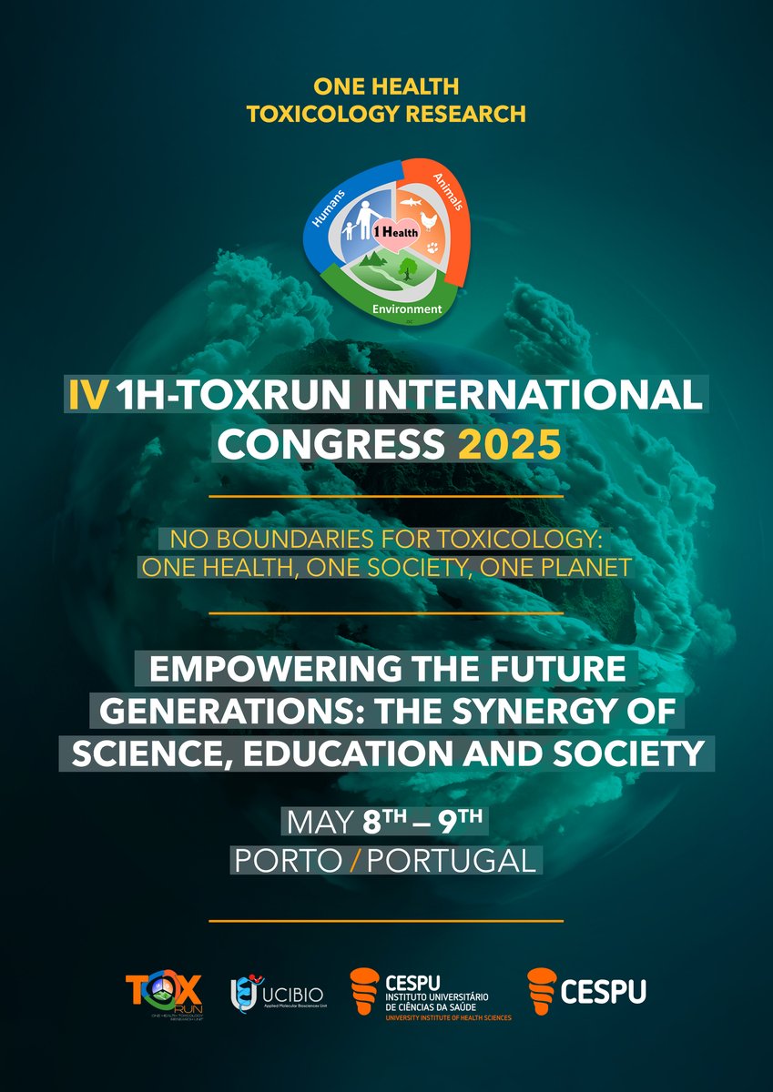 📢 SAVE THE DATE 📢

IV 1H-TOXRUN INTERNATIONAL CONGRESS 2025 | 8-9 May 2025 | Porto, Portugal

EMPOWERING THE FUTURE GENERATIONS: THE SYNERGY OF SCIENCE, EDUCATION AND SOCIETY

👉 Follow us for the latest news 😉toxrun.iucs.cespu.pt/congress2025/
<a href="/TOXRUNIUCS/">TOXRUN</a>
<a href="/Cespu_Ensino/">Cespu_Ensino</a>
<a href="/UCIBIO_Research/">UCIBIO</a>