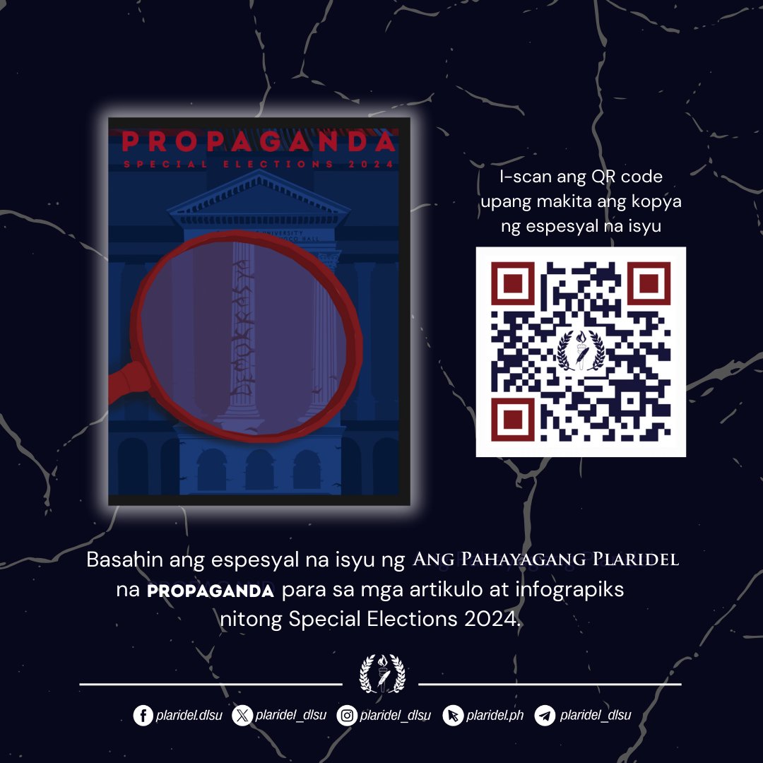 Plaridel_DLSU's tweet image. HANAPIN ang pinag-uugatan ng mga problema sa halalang pangkampus ng De La Salle University. Sa pagwawakas ng Special Elections 2024, suriin ang kasalukuyang lebel ng demokrasya at mga naisasakatuparan ng iba't ibang tauhan ng eleksiyon sa Pamantasan.