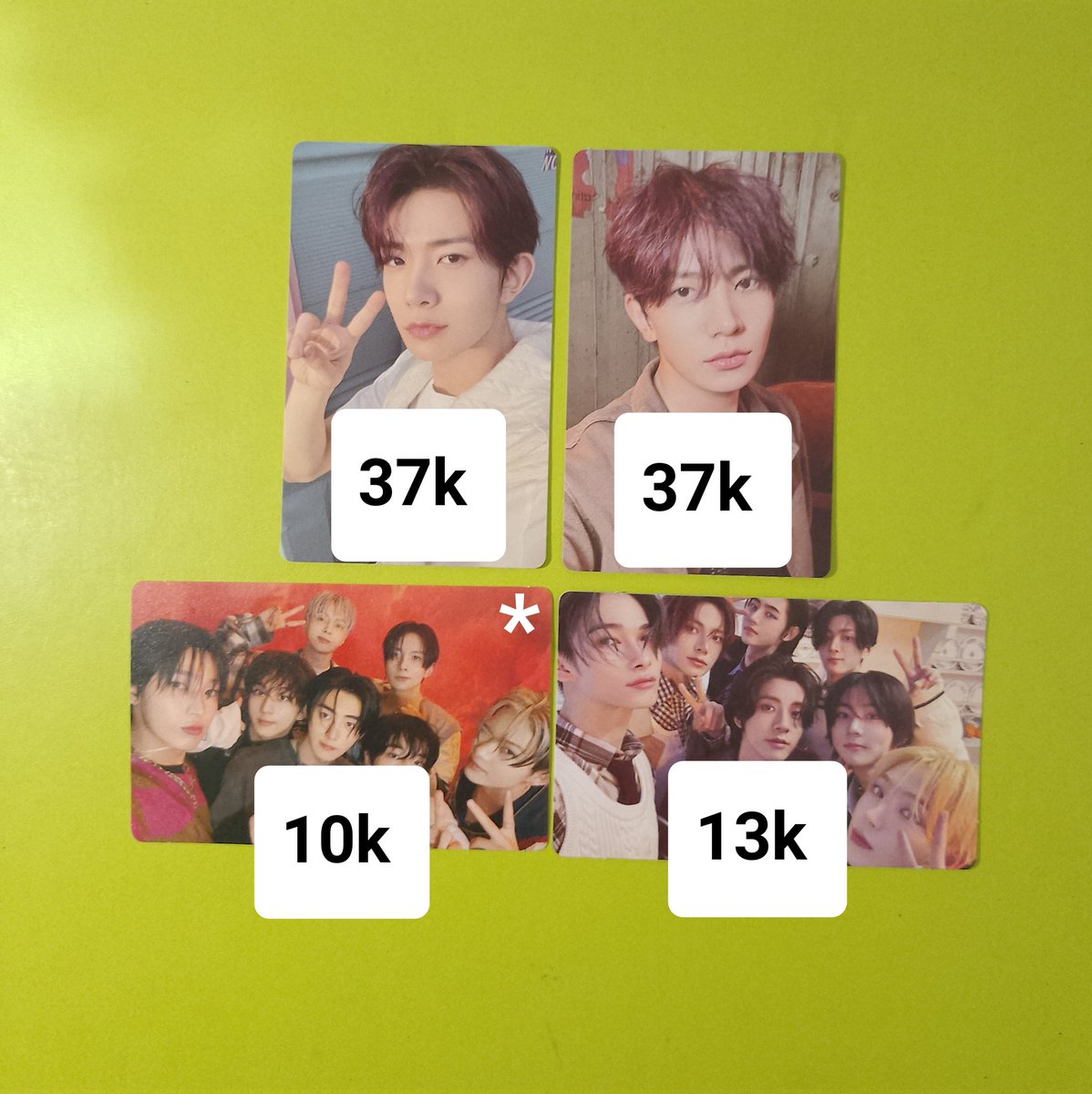 WTS - WANT TO SELL

pc r:u wv set 75k (satuan 13k/ea)
rpc heeseung wv a &amp; b ver 37k/ea
pc grup wv ob* 10k
pc grup wv r:u 13k

📍jatim
☑️include pack &amp; adm
☑️keep event
☑️req shopvid

🏷️ aab pc enhypen romance untold weverse heeseung jay jake sunghoon sunoo jungwon ni-ki photocard