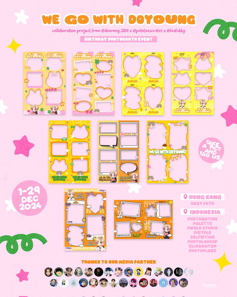 💛｡ﾟ☆ 𝙒𝙚 𝙂𝙤 𝙬𝙞𝙩𝙝 𝘿𝙤𝙮𝙤𝙪𝙣𝙜 ☆ﾟ｡💛
#Doyoung’s Birthday Photobooth 📸
Event by <a href="/daorong_1204/">cecilia🐰#WeGowithDoyoung💛|CLOSED|</a> x <a href="/potatoescratos/">okta</a> x <a href="/loafubby/">ケイ #WeGowithDoyoung 💛</a> ☆

☆ 1-29 December (details on poster)
☆ Indonesia &amp; Hongkong

Take a pic &amp; don’t forget to tag us and use the hashtag
#WeGowithDoyoung 💛