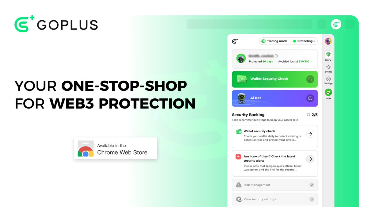 Protect your wallet, dodge scams &amp; trade confidently with our brand-new extension🔥

Features include:

✅Free Wallet Security Scan
✅Phishing Site Detection
✅Risky Transaction Alerts
✅AI Bot Assistance

Try it now:

chromewebstore.google.com/search/GoPlus