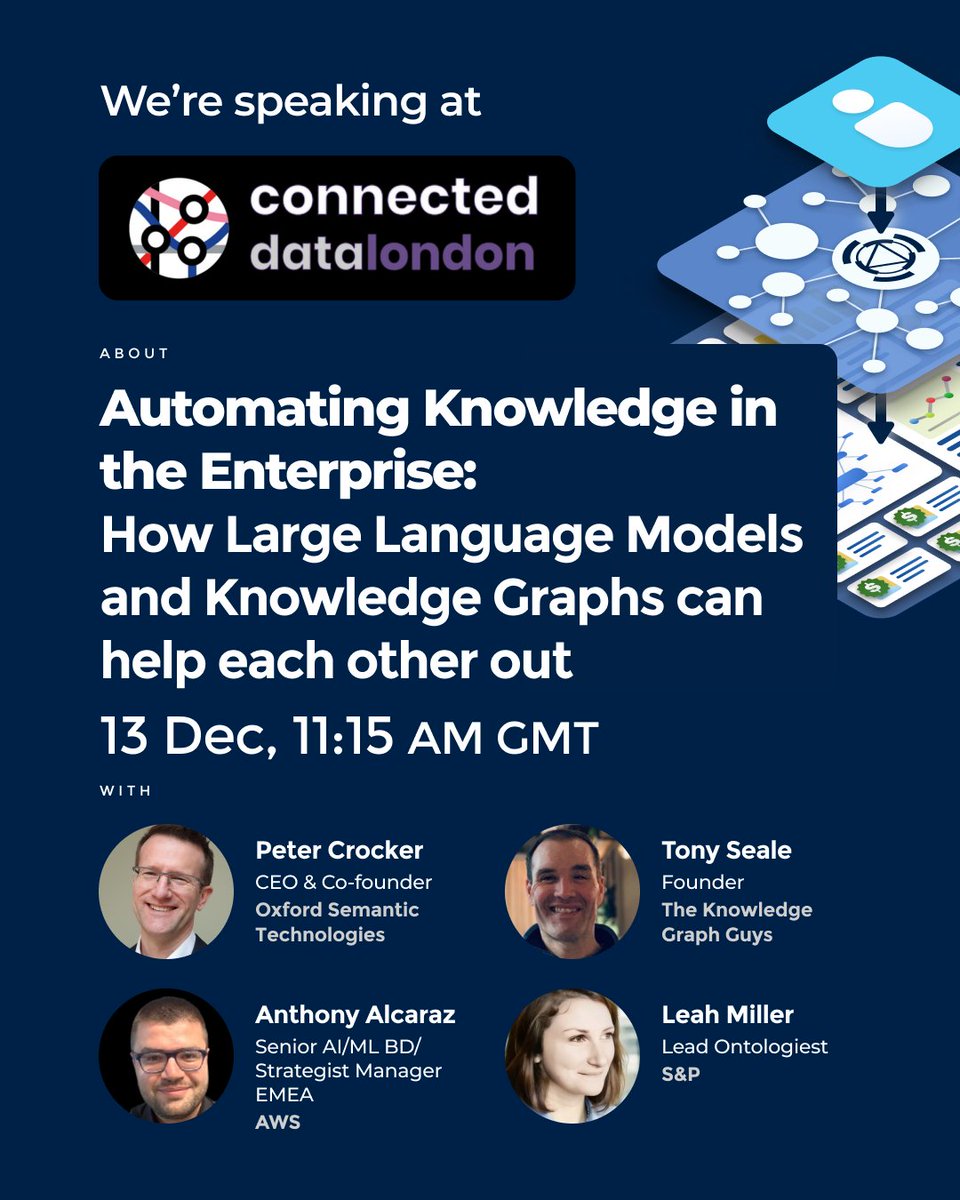 oxfordsemantic's tweet photo. Join us on December 13th for an exploration of #AI and #KGs in #Enterprise!

The panel has a combined decades of experience in the industry and promises to be one of the highlights of #CDL24!

https://t.co/9MvGojI5yx

#LLM #tech https://t.co/LQUxnsnFPh