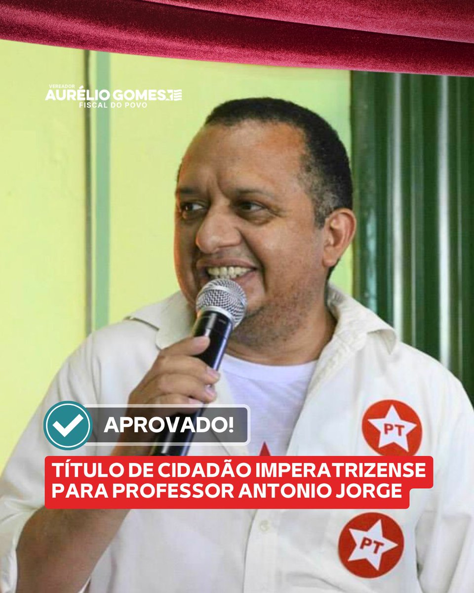 ✅ Aprovado o projeto de indicação de Título de Cidadão Imperatrizense ao professor Antonio Jorge de Souza e Silva. 

📌 É funcionário aposentado do Banco do Nordeste (BNB) e também ministrou aulas em diversas instituições de ensino de Imperatriz. Na política, atua desde 1989.